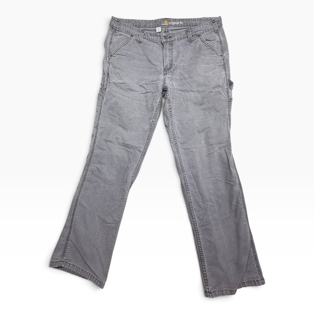 Carhartt Original Fit Carpenter Pants Gray Canvas Utility Work Women 14 Short